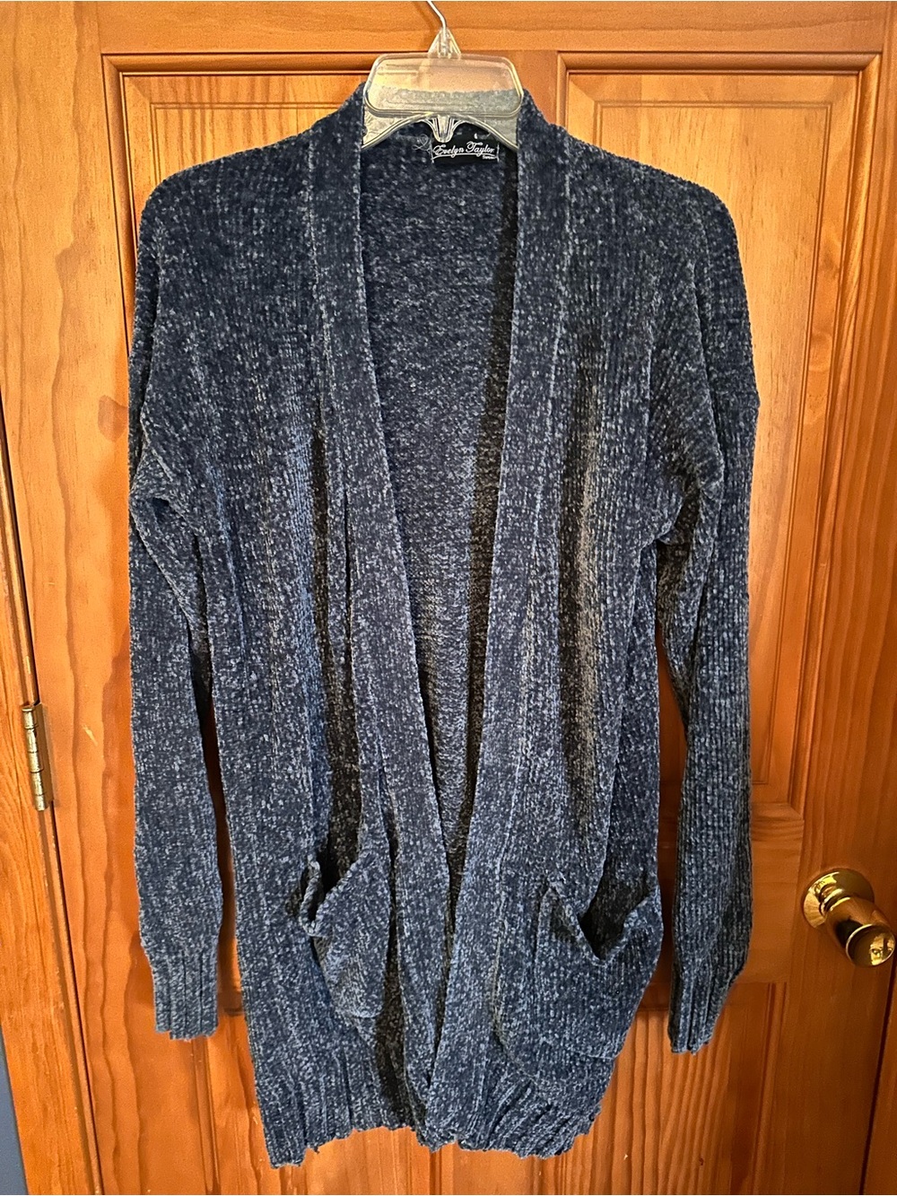 Open-Front Chenille Cardigan in Deep Navy